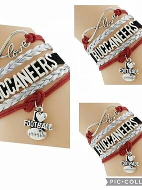 3- New Football Buccaneers infinity Charm Bracelet Red & White